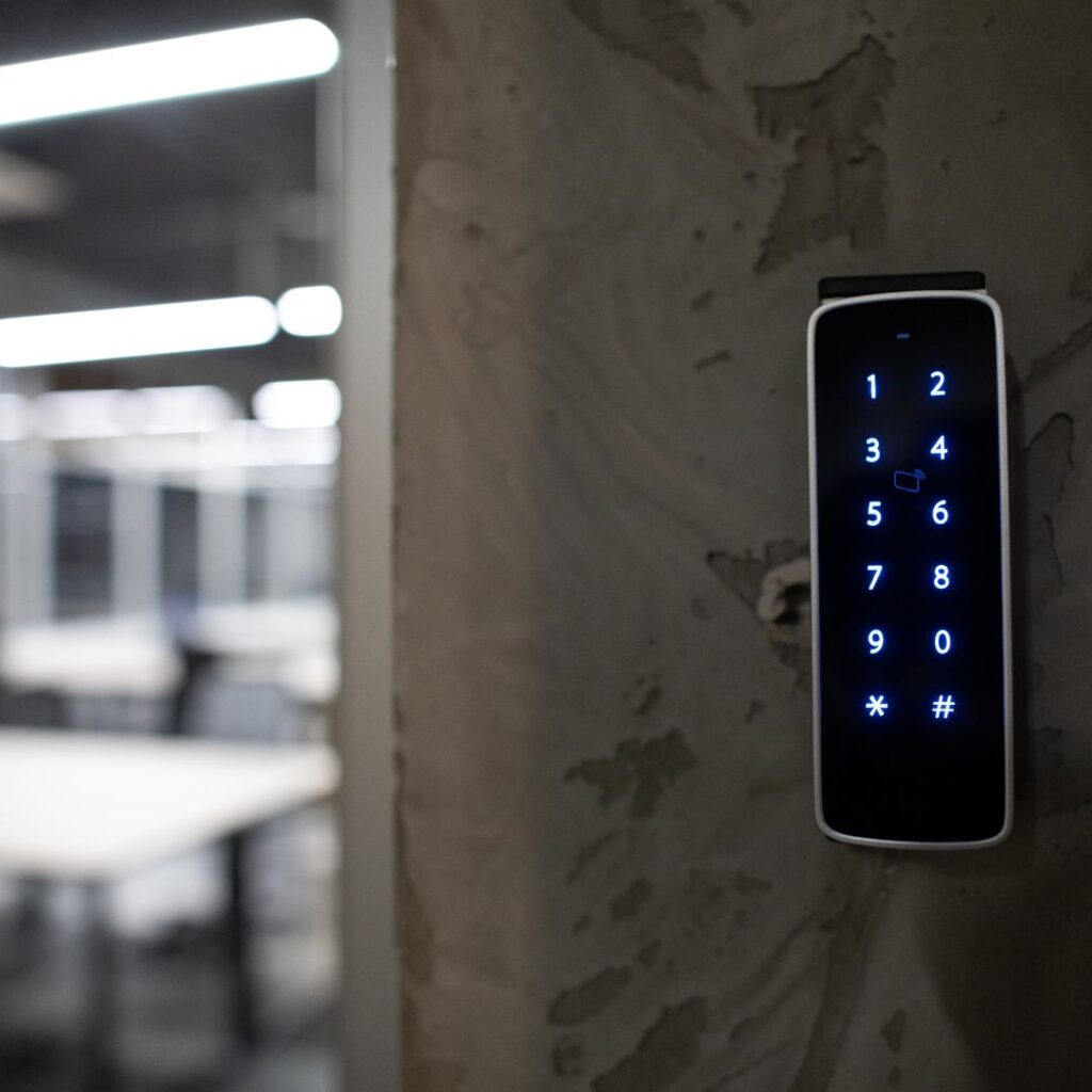Access control keypad mounted at an entry point